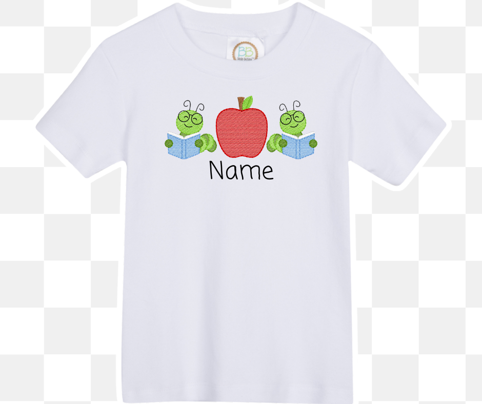 Worm and Apple Back to School Embroidered Basics