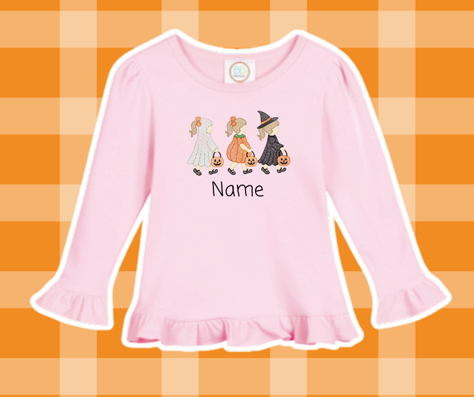 Girl Costume Trio Halloween Fall Sketch Embroidered Kids Basic