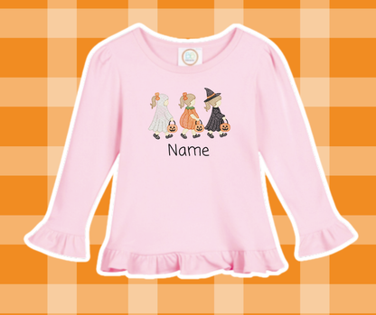Girl Costume Trio Halloween Fall Sketch Embroidered Kids Basic