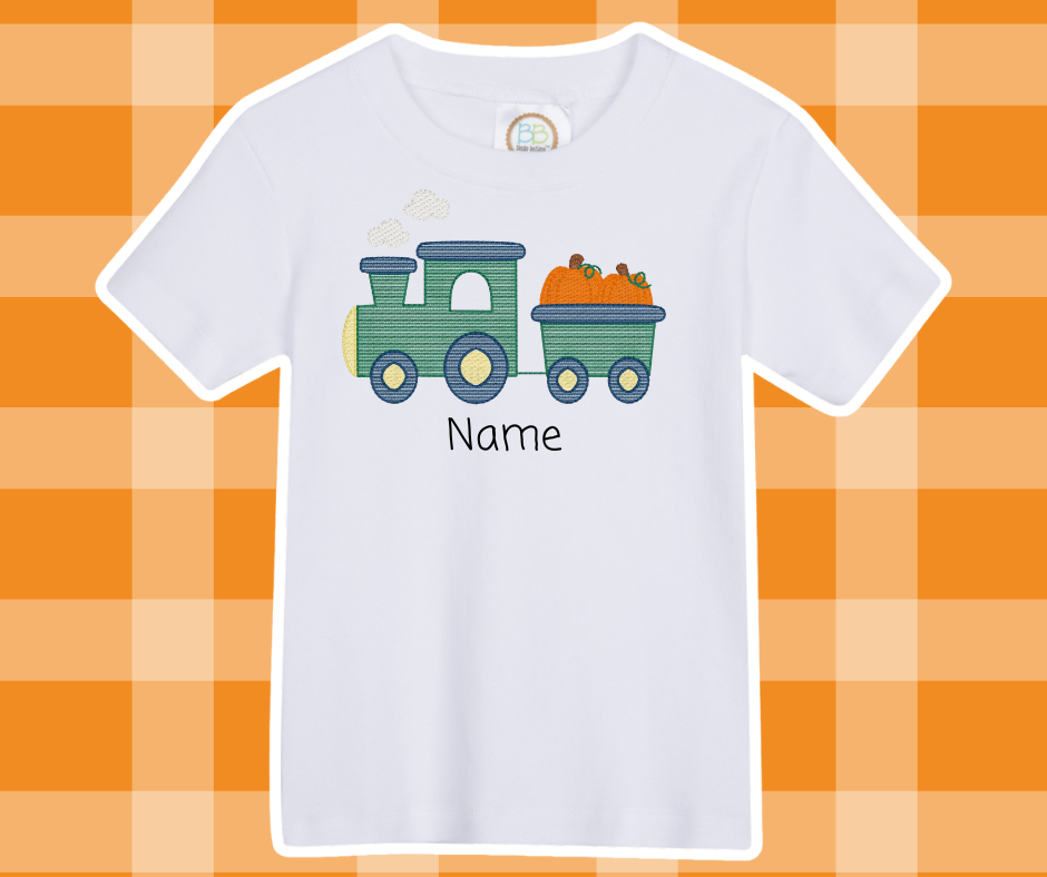 Pumpkin Train Fall Sketch Embroidered Kids Basics
