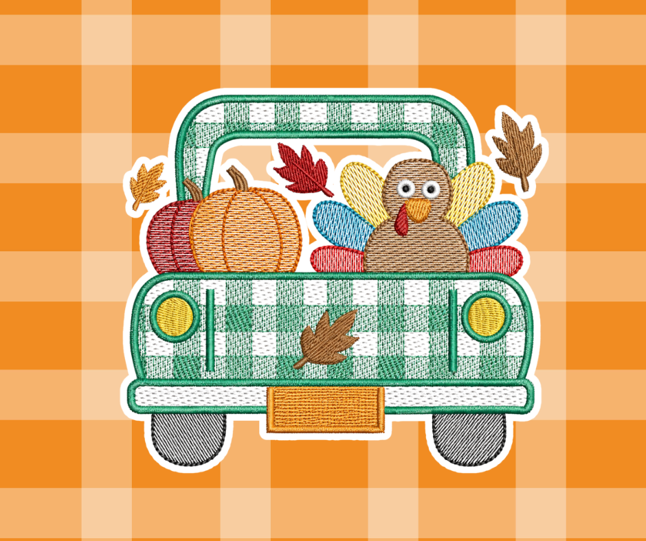 Turkey Truck Thanksgiving Fall Embroidered Sketch Basics (Copy)