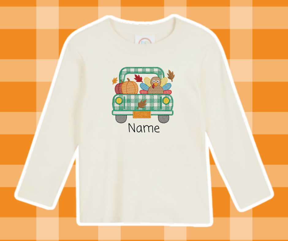 Turkey Truck Thanksgiving Fall Embroidered Sketch Basics (Copy)