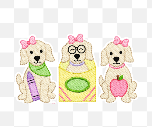 Puppy Bow Trio Back to School Embroidered Basics
