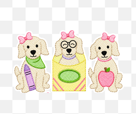 Puppy Bow Trio Back to School Embroidered Basics