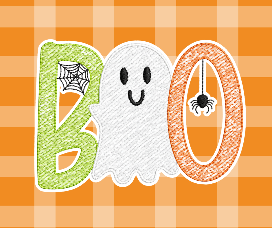 Boo Ghost Halloween Fall Sketch Embroidered Kids Basic