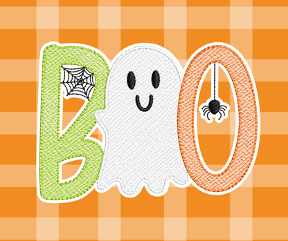 Boo Ghost Halloween Fall Sketch Embroidered Kids Basic