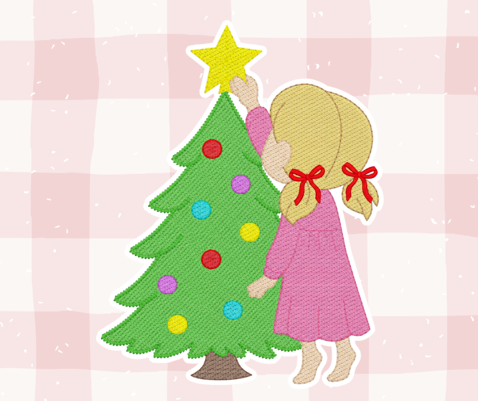 Pajama Girl Tree Topper Christmas Embroidered Basics
