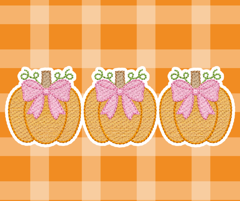 Pumpkin Trio Bow Fall Sketch Embroidered Kids Basics