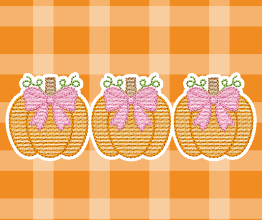 Pumpkin Trio Bow Fall Sketch Embroidered Kids Basics