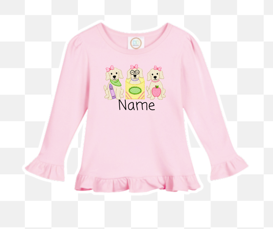 Puppy Bow Trio Back to School Embroidered Basics