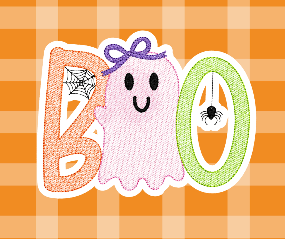 Boo Bow Ghost Halloween Fall Sketch Embroidered Kids Basic