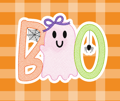 Boo Bow Ghost Halloween Fall Sketch Embroidered Kids Basic