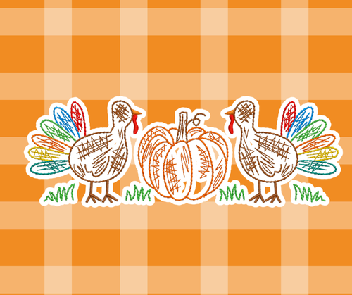 Turkey Scratch Doodle Thanksgiving Fall Embroidered Sketch Basics