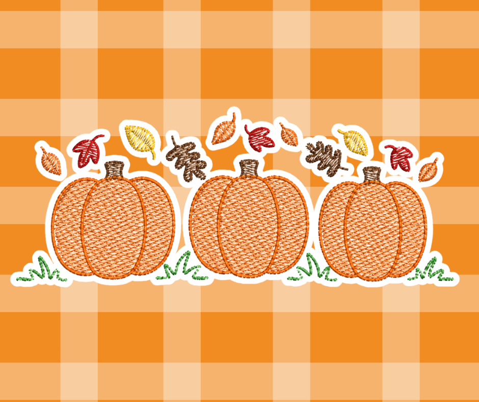 Pumpkin Trio Leaves Fall Sketch Embroidered Kids Basics