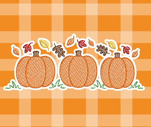 Pumpkin Trio Leaves Fall Sketch Embroidered Kids Basics