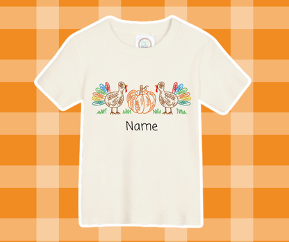 Turkey Scratch Doodle Thanksgiving Fall Embroidered Sketch Basics