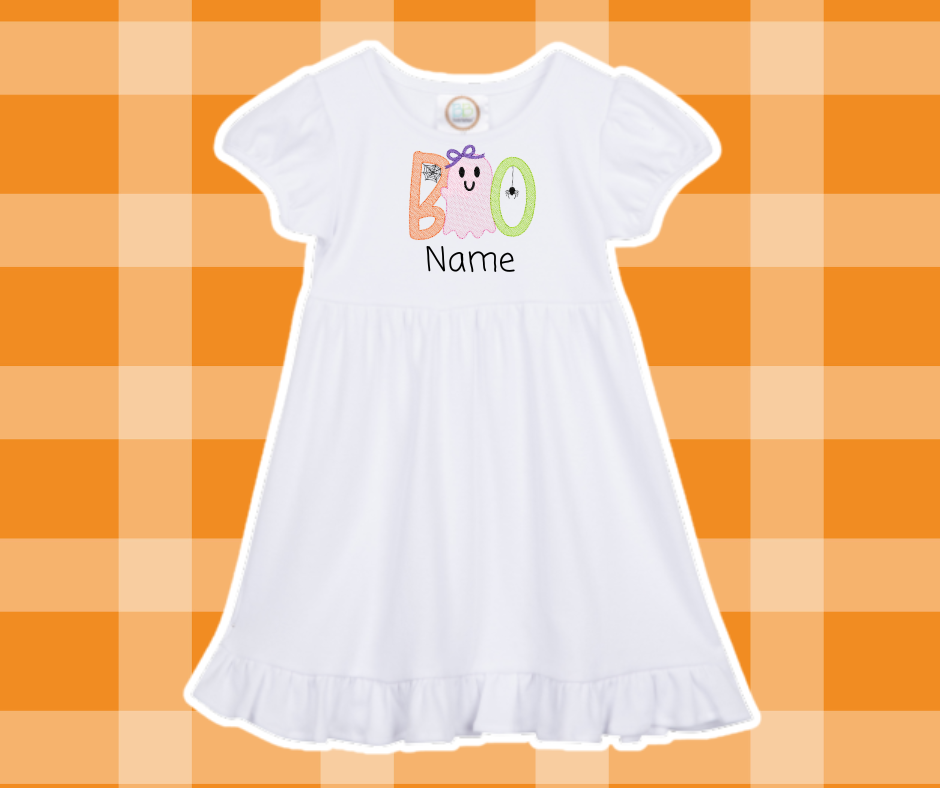 Boo Bow Ghost Halloween Fall Sketch Embroidered Kids Basic