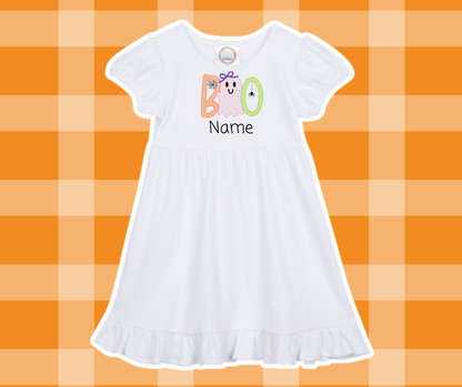 Boo Bow Ghost Halloween Fall Sketch Embroidered Kids Basic