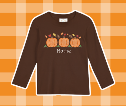 Pumpkin Trio Leaves Fall Sketch Embroidered Kids Basics
