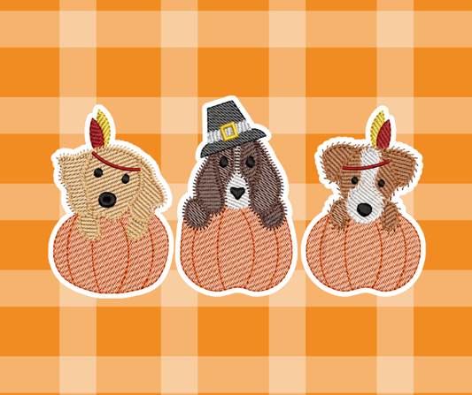 Pilgrim Native American Puppy Thanksgiving Fall Embroidered Sketch Basics