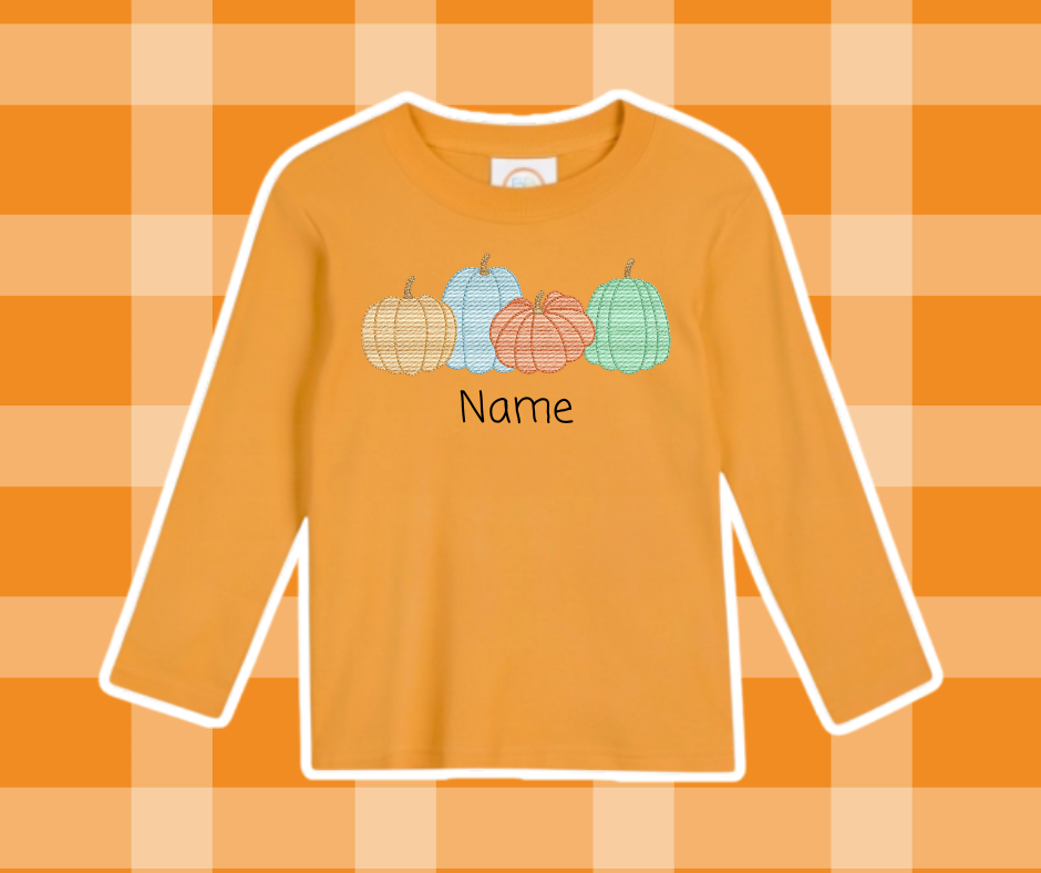 Pumpkin Trio Gourds Fall Sketch Embroidered Kids Basics