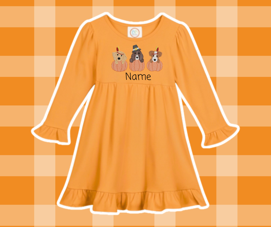 Pilgrim Native American Puppy Thanksgiving Fall Embroidered Sketch Basics