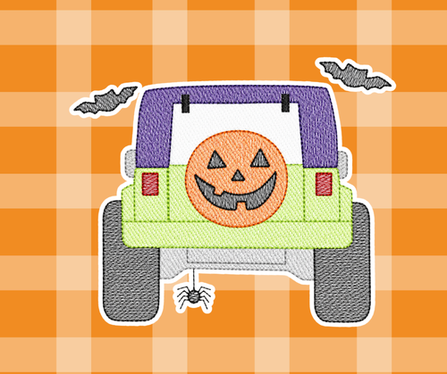 Halloween Jeep Fall Sketch Embroidered Kids Basic