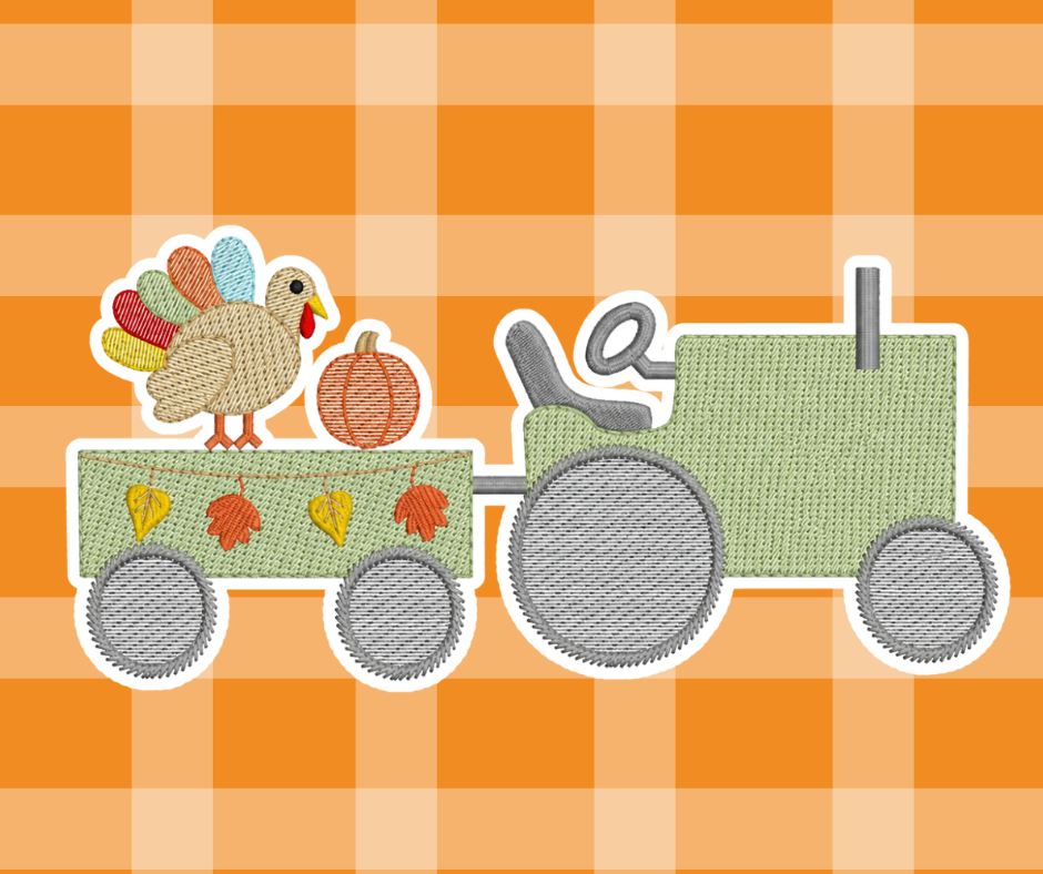 Turkey Tractor Thanksgiving Fall Embroidered Sketch Basics
