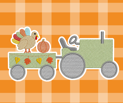 Turkey Tractor Thanksgiving Fall Embroidered Sketch Basics