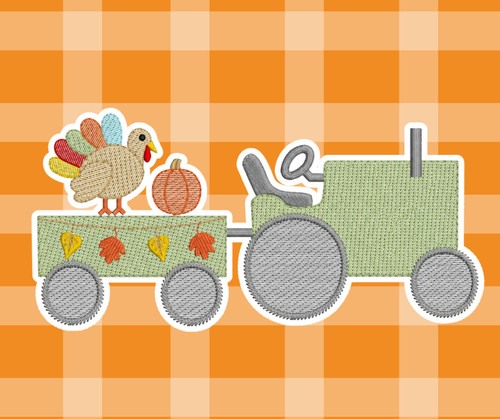 Turkey Tractor Thanksgiving Fall Embroidered Sketch Basics