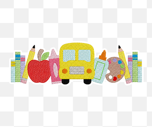 School Bus Art Collection Back to School Embroidered Basics