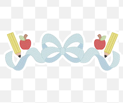 Apple Pencil Bow Banner Back to School Embroidered Basics
