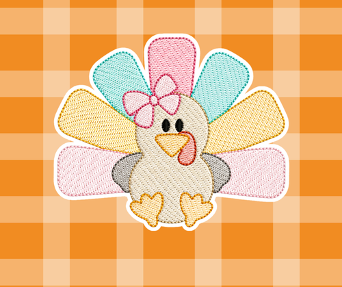 Bow Turkey Thanksgiving Fall Embroidered Sketch Basics