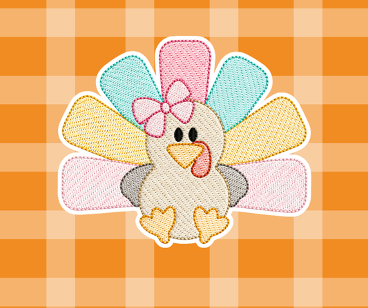 Bow Turkey Thanksgiving Fall Embroidered Sketch Basics