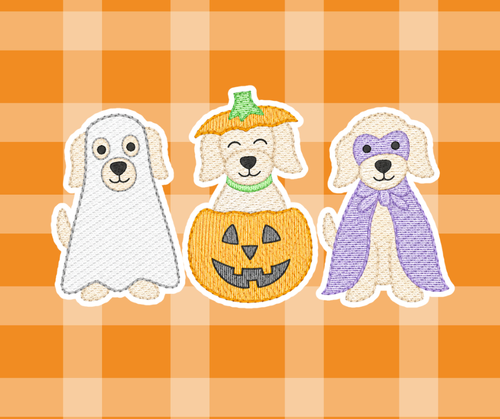 Halloween Puppy Fall Sketch Embroidered Kids Basic