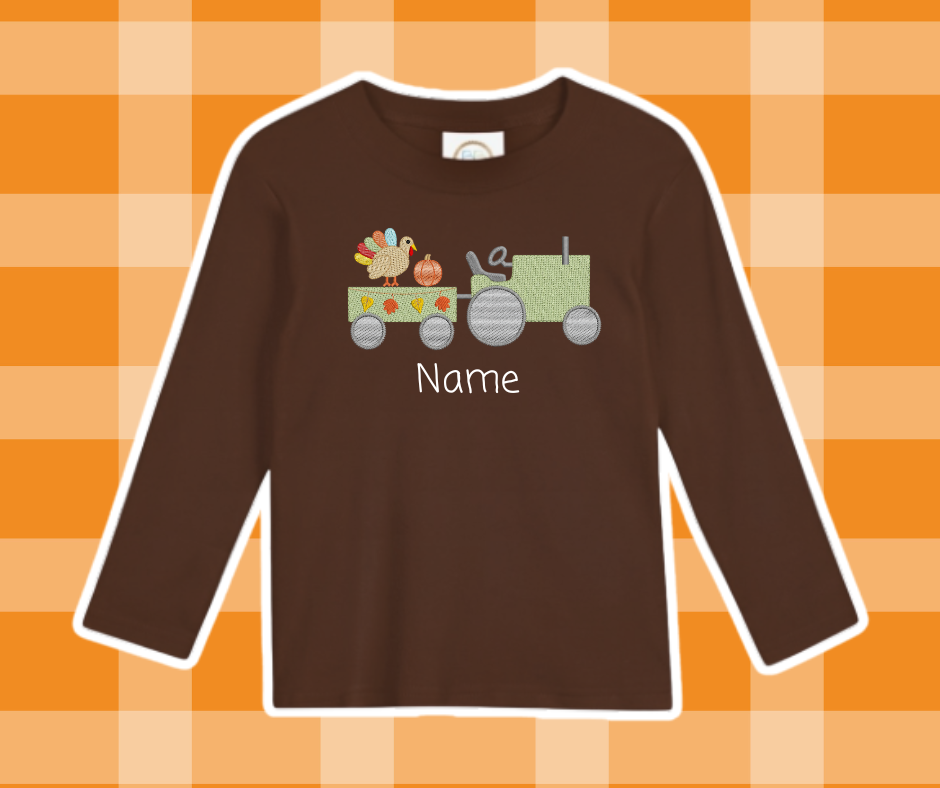 Turkey Tractor Thanksgiving Fall Embroidered Sketch Basics