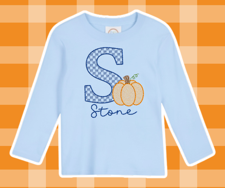 Pumpkin Letter Name Fall Sketch Embroidered Kids Basics