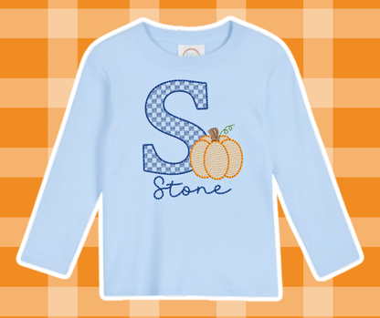 Pumpkin Letter Name Fall Sketch Embroidered Kids Basics
