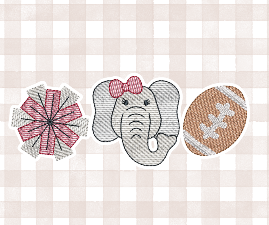 Girls AL Roll Tide Elephant Football Trio 1 Kids Sports Embroidered Basics