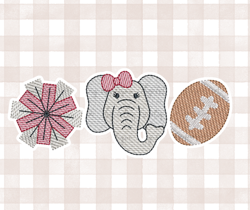 Girls AL Roll Tide Elephant Football Trio 1 Kids Sports Embroidered Basics