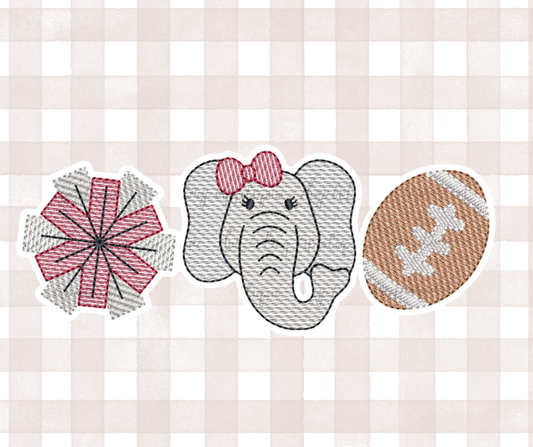 Girls AL Roll Tide Elephant Football Trio 1 Kids Sports Embroidered Basics