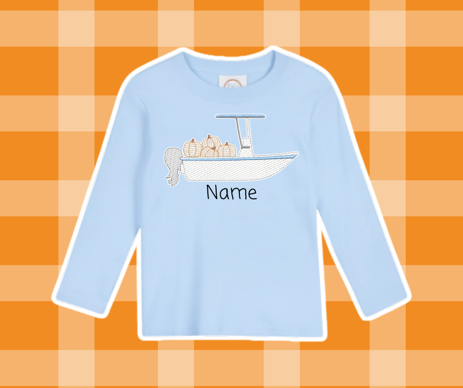 Pumpkin Bay Boat Fall Sketch Embroidered Kids Basics