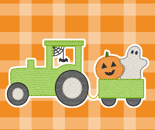 Halloween Train Fall Sketch Embroidered Kids Basic