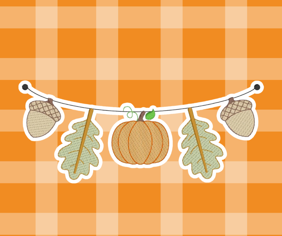 Pumpkin Acorn Garland Fall Sketch Embroidered Kids Basics