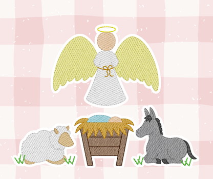 Nativity Angel Manger Christmas Embroidered Basics
