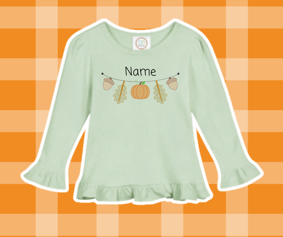 Pumpkin Acorn Garland Fall Sketch Embroidered Kids Basics