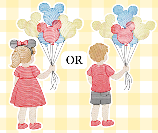Girl or Boy with Mouse Balloon Magical Moments Embroidered Basic