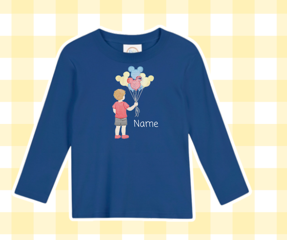 Girl or Boy with Mouse Balloon Magical Moments Embroidered Basic