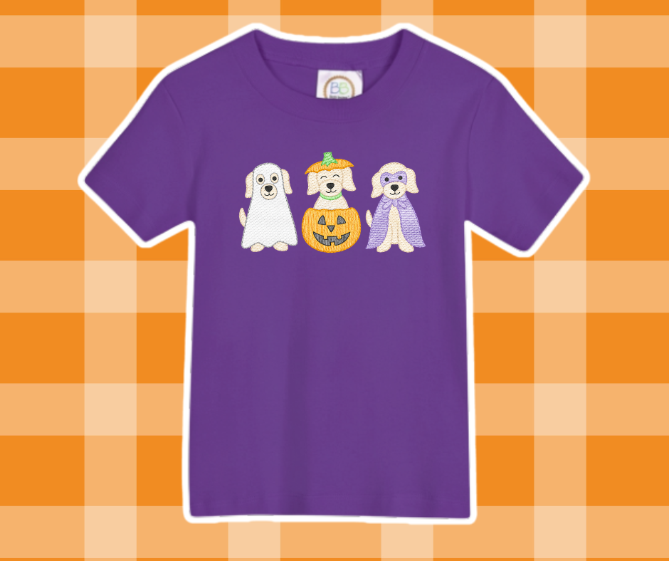Halloween Puppy Fall Sketch Embroidered Kids Basic