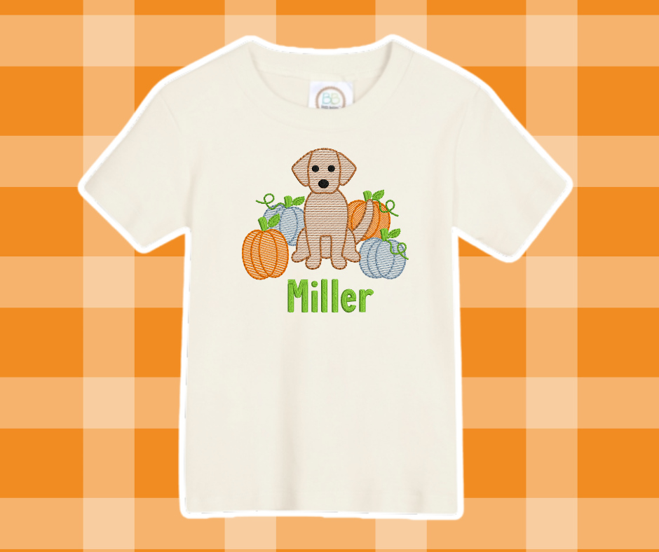 Puppy Fall Sketch Embroidered Kids Basics